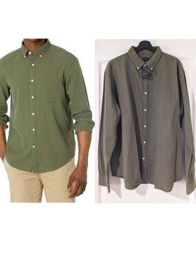 NWT Club Monaco | Men's Long Sleeve Linen Seersucker Shirt in Olive